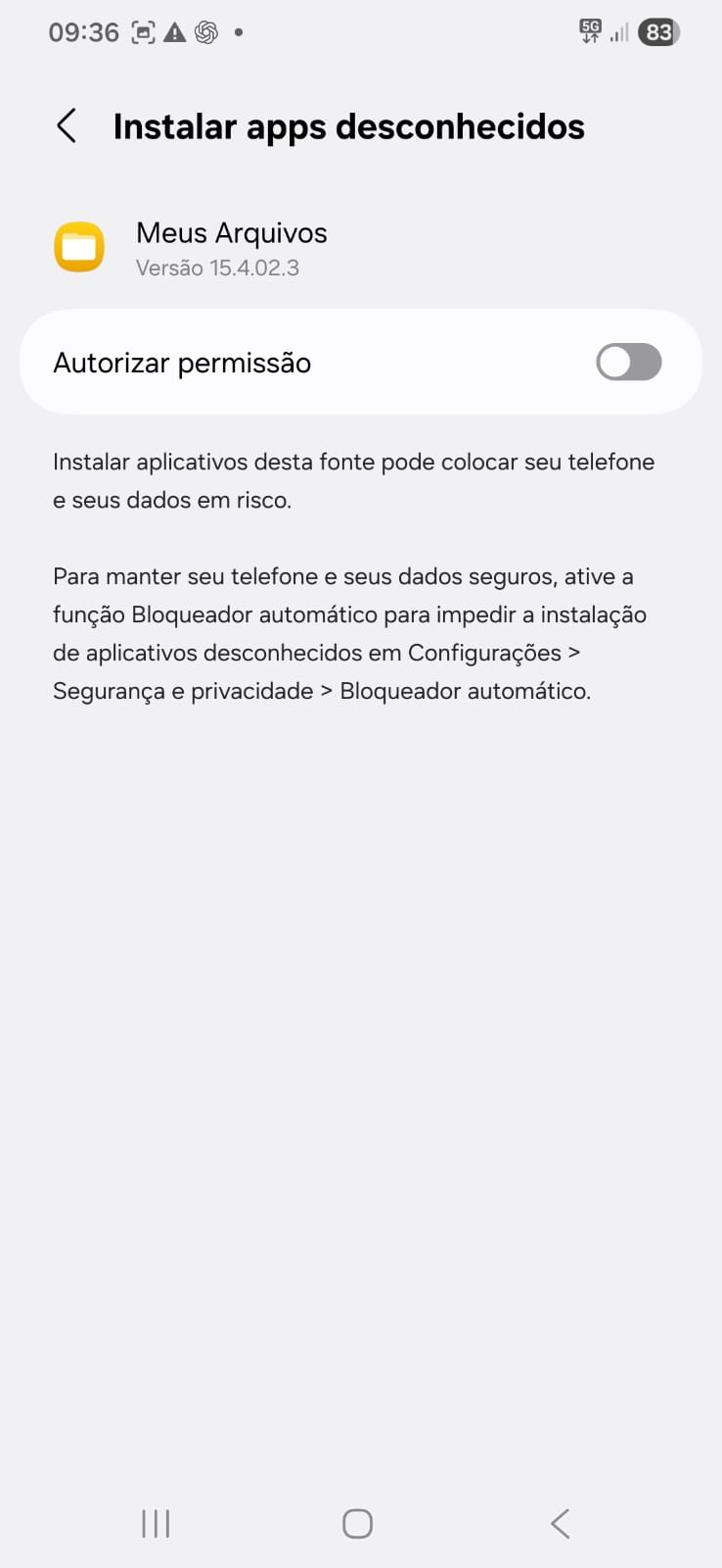 Autorizar Fontes Desconhecidas